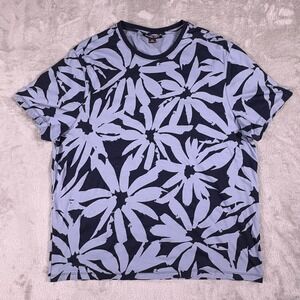 Michael Kors Mens Blue Floral Graphic Crewneck Short Sleeve T-Shirt Size XXL